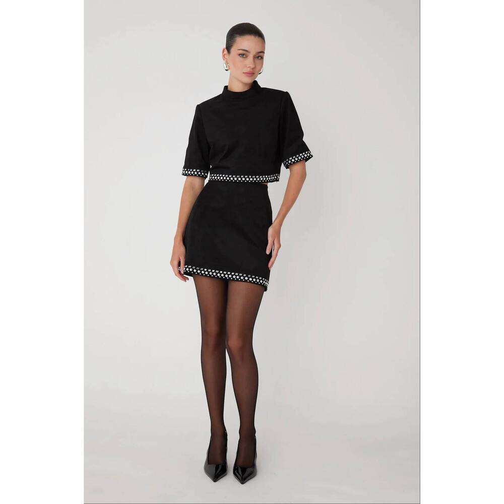 NEW JS71 zoe studded mini skirt set in black